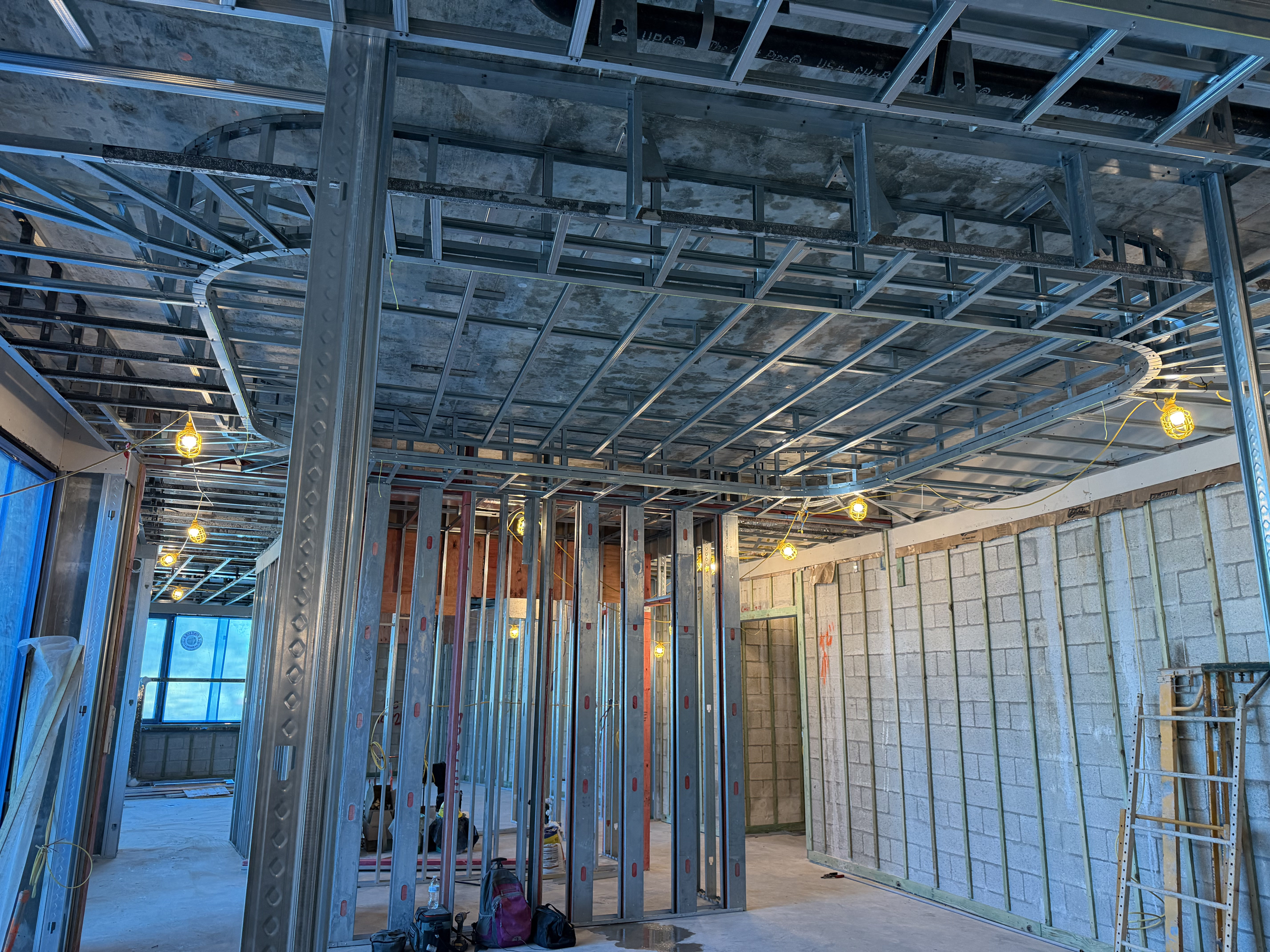 Drywall and interior metal framing